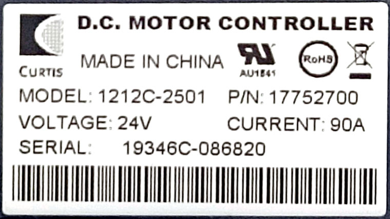 Product Label of CURTIS CANopen Permanent Drive Motor Speed Controller 1212C-2501