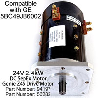 24V 2.4kW DC SepEx Motor, Shunt Type, Compatible with GE 5BC49JB6002, GENIE Z45 articulated boom lifts Driving Motor, Part Number 94197 / 56282