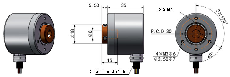 Alwayi Encoder I40H8N3X1000-RC2 Dimension Diagram