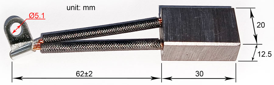 Dimensions of Carbon Brush 12.5x20x30, Part of 