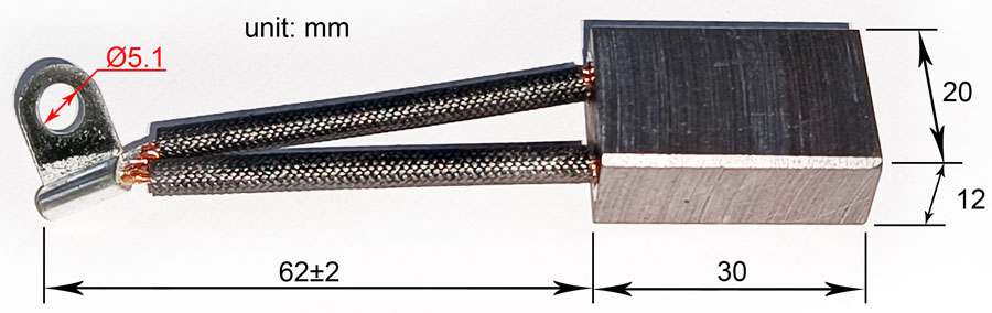 Dimensions of Carbon Brush 12x20x30, Part of 