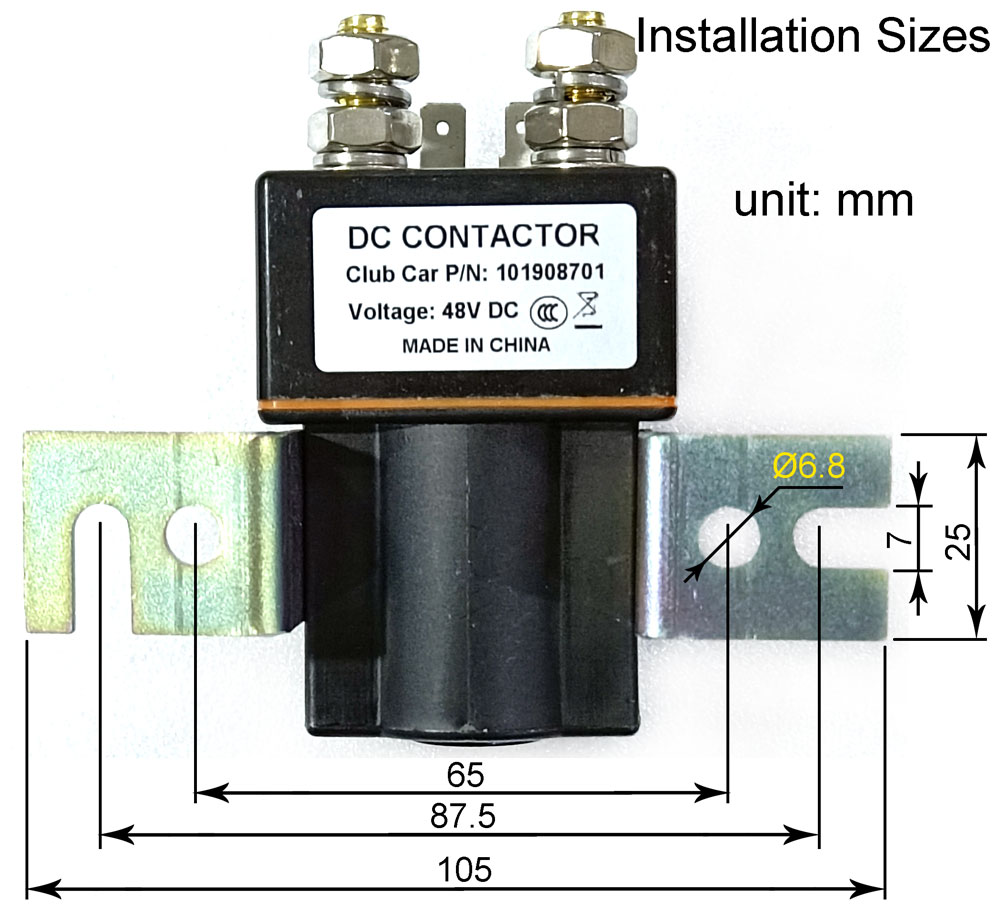 Installation Sizes of Club Car 48V DC Contactor 101908701 / 102774701
