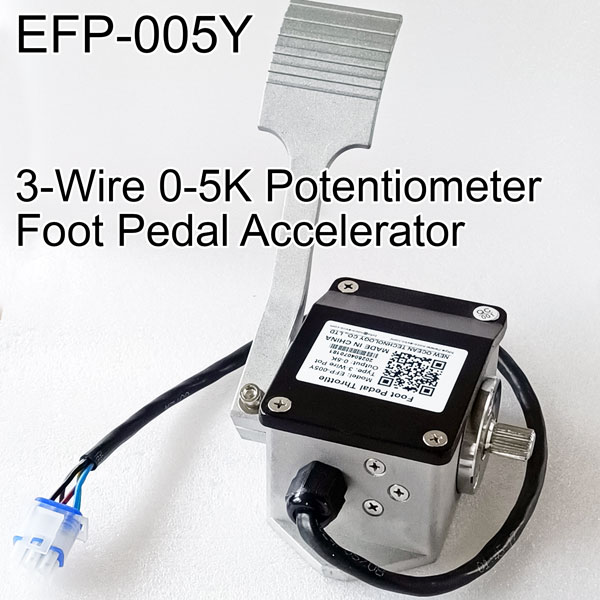 Marshell Passenger / Sightseeing Vehicle Foot Pedal Accelerator, 3-Wire 5K Pot Throttle, Model EFP-005Y, With AMP Waterproof Connector