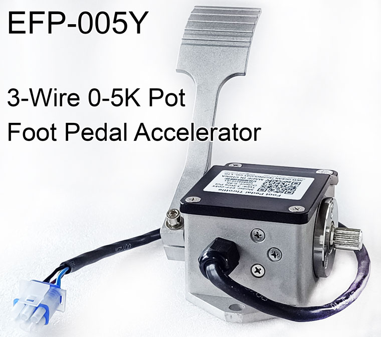 Marshell Passenger / Sightseeing Vehicle Foot Pedal Accelerator, 3-Wire 5K Pot Throttle, Model EFP-005Y, With AMP Waterproof Connector