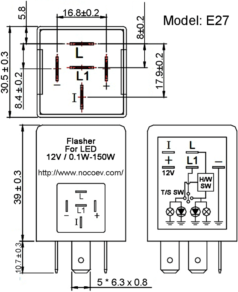 EP27 Automotive LED Turn Signal Flasher Dimensions