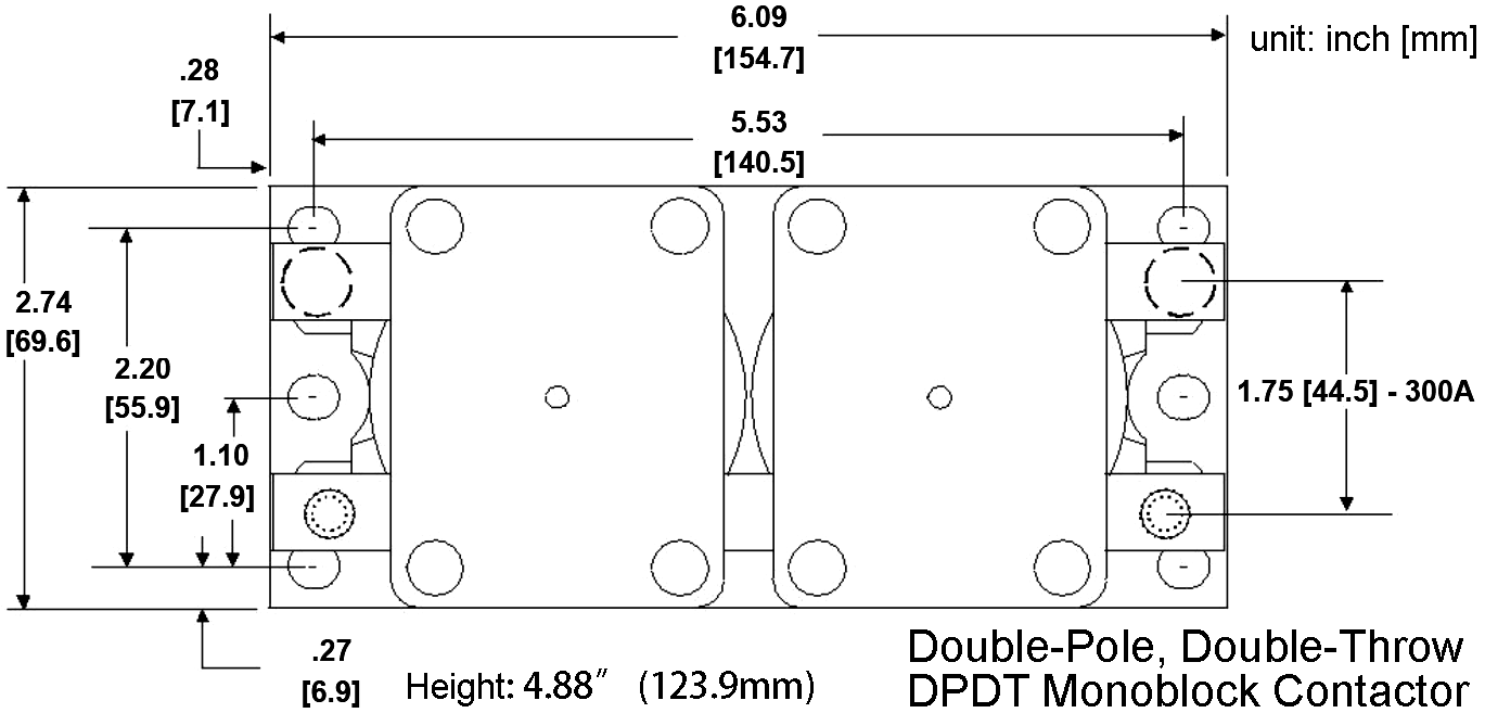 Dimensions of GE IC4482 CTTA304FR Monoblock DC Contactor