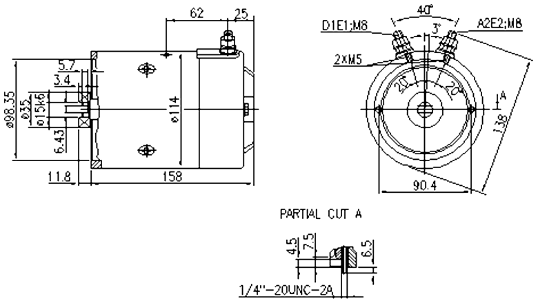 MAHLE DC Motor AMJ5705 / AMJ5845, Outline Diagram