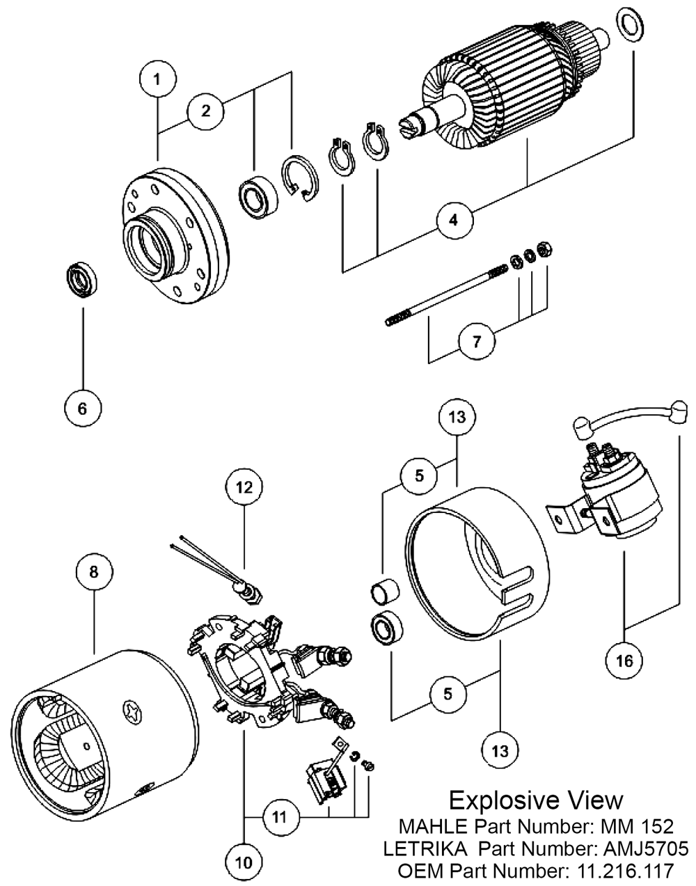 MAHLE DC Motor AMJ5705, Explosive View