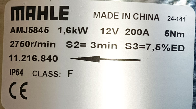 LETRIKA IM0119 / MAHLE AMJ5845 Motor Label