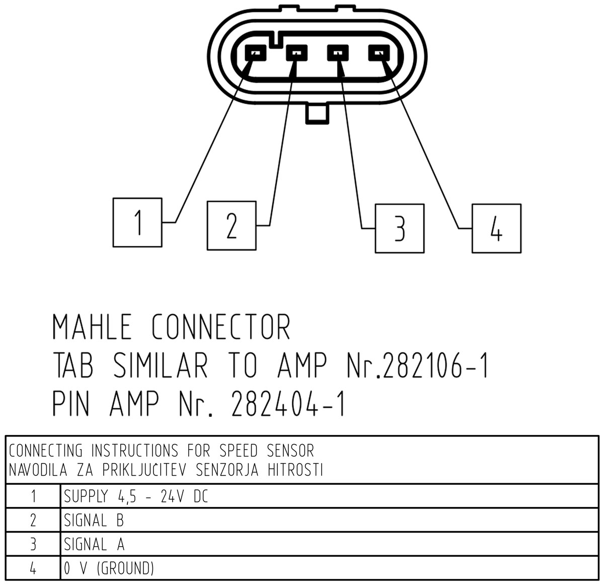 Wiring Diagram of AMP 4-Pin Connector for MAHLE AC Motor Encoder