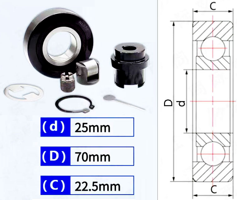 Dimensions of Forklift Mast Roller Bearing Kit, Part Number NL070.0, Bore Diameter 35mm