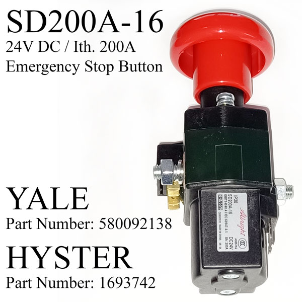 Abright SD200A-16 Emergency Disconnect Switch, 24V 125A, With Auxiliary Contact