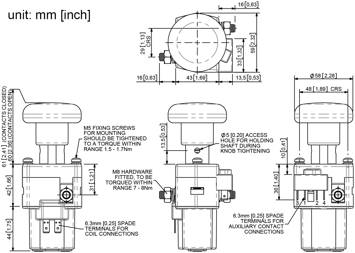 Albright Emergency Disconnect Switch SD200A-16 Dimensions