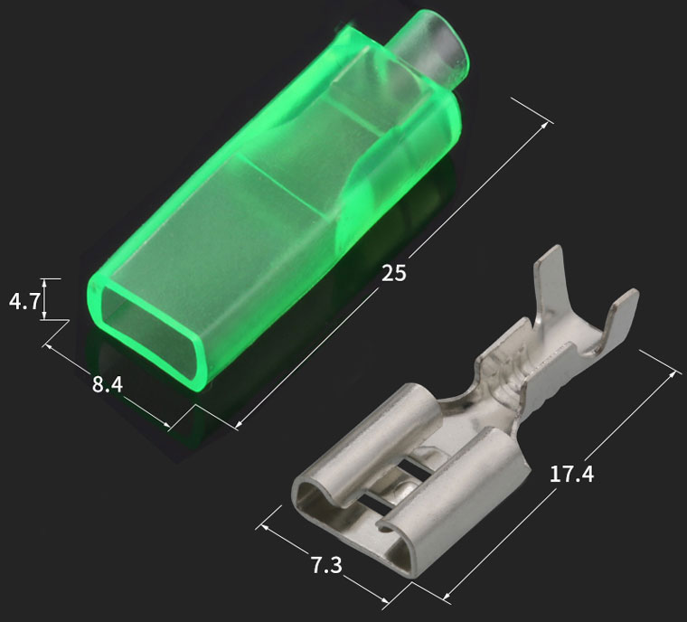 6.3mm Connector Dimensions, female terminal + sheath