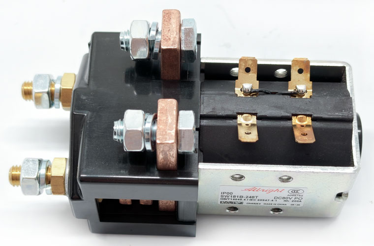 Albright Single Pole Double Throw DC Contactor SW181B-248T, SPDT, Rated for 80V 200A, With Magnetic Blowout, Designed for Regenerative Braking and Reversing in Electric Forklifts, Pallet Jacks, and Industrial Trucks