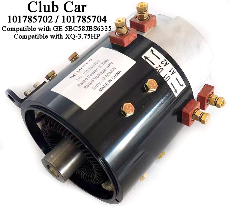 36V / 48V DC Series Winding Motor, Club Car Part Number 101785702 / 101785704, Golf Cart Drive Motor, Compatible with XQ-3.75HP / GE 5BC58JBS6335, Shaft with 10 Teeth External spline