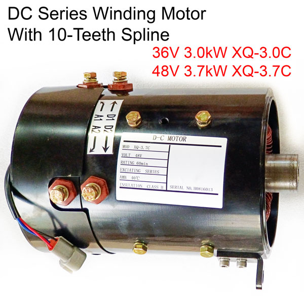 36V / 48V DC Series Winding Motor for Club Car DS Golf Carts, with 10-Teeth Spline