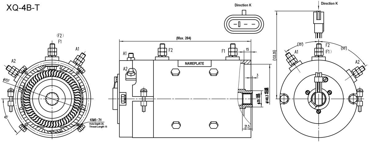 DC SepEx Motor (Shunt Wire Type), Model XQ-4B-T, Outline Diagram